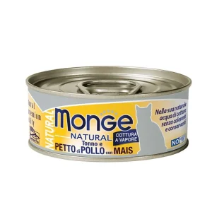 Monge natural gatto adult pezzetti di tonno e petto di pollo con mais – 80 gr