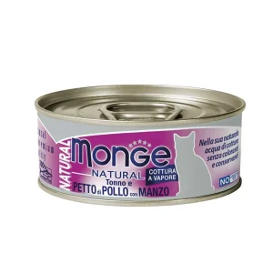 Monge natural gatto adult pezzetti di tonno e petto di pollo con manzo – 80 gr