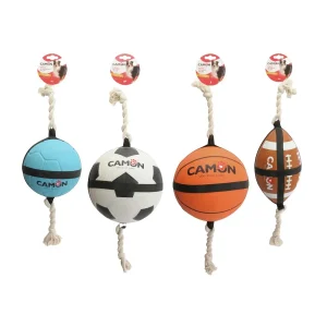 Camon gioco cane palla in gomma con prese in corda