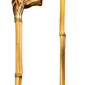 Bastone in legno di bamboo con poggiamano testa di cavallo