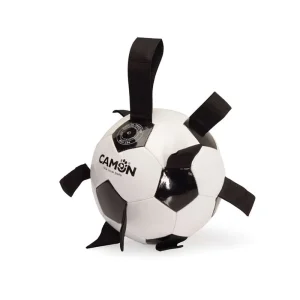 Camon gioco cane palla da calcio in pvc con prese in poliestere – nero/bianco