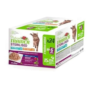 Natural trainer gatto multipack sterilizzato tacchino/merluzzo – 24 buste da 85 gr