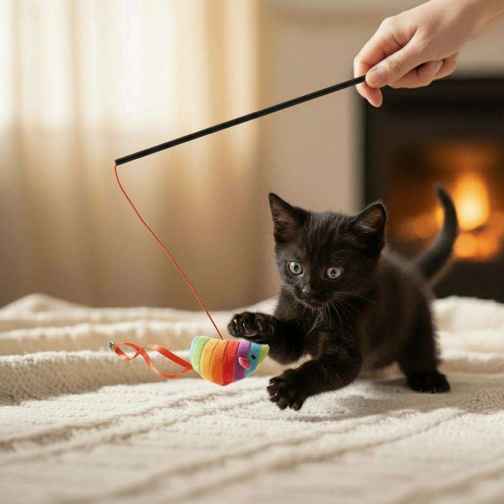 STUZZIGATTO, Bastoncino gioco gatto con topino in peluche arcobaleno - immagine 4