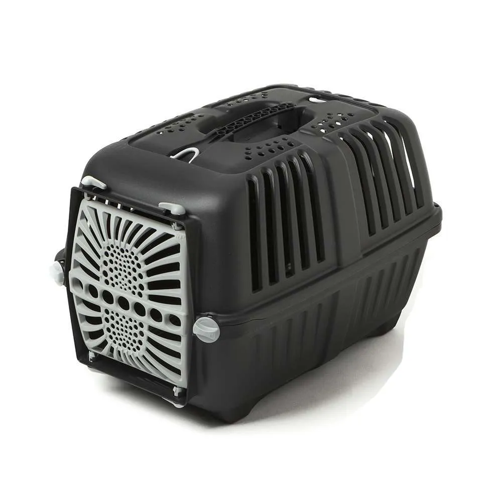 Trasportino Pratiko nero per gatti con porta in metallo 48×31,5×33 h cm