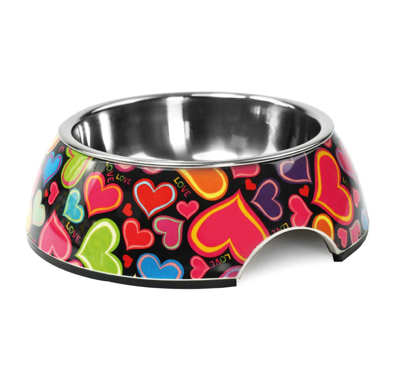 ciotola per cani e gatti", acciaio inox, antiscivolo con design distintivo cuoricini - immagine 2