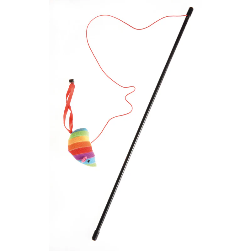 STUZZIGATTO, Bastoncino gioco gatto con topino in peluche arcobaleno - immagine 2