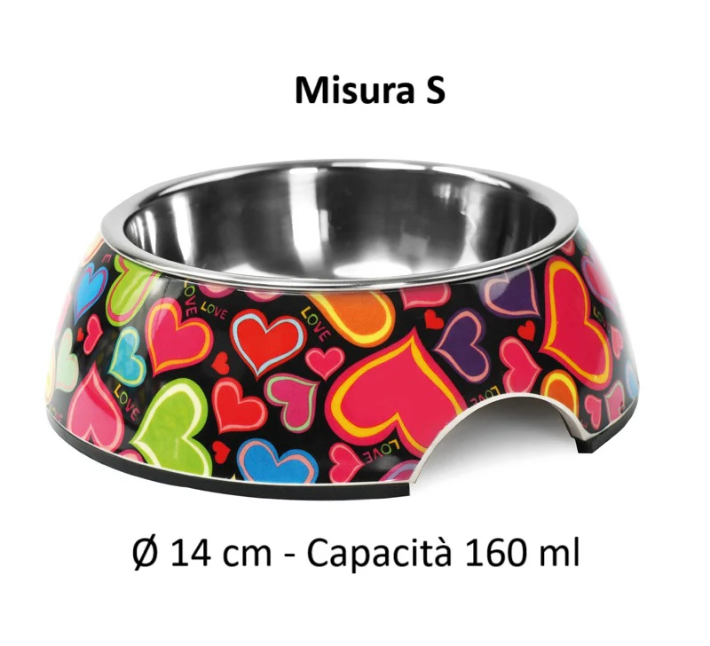 ciotola per cani e gatti", acciaio inox, antiscivolo con design distintivo cuoricini - immagine 3