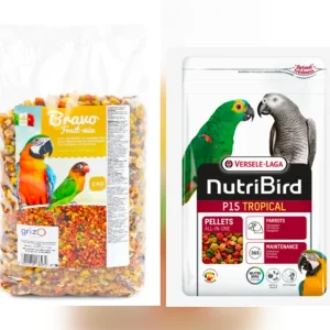 Mix di frutta Bravo a grana grossa 1 kg + Nutribird P15 Tropicale 1 kg